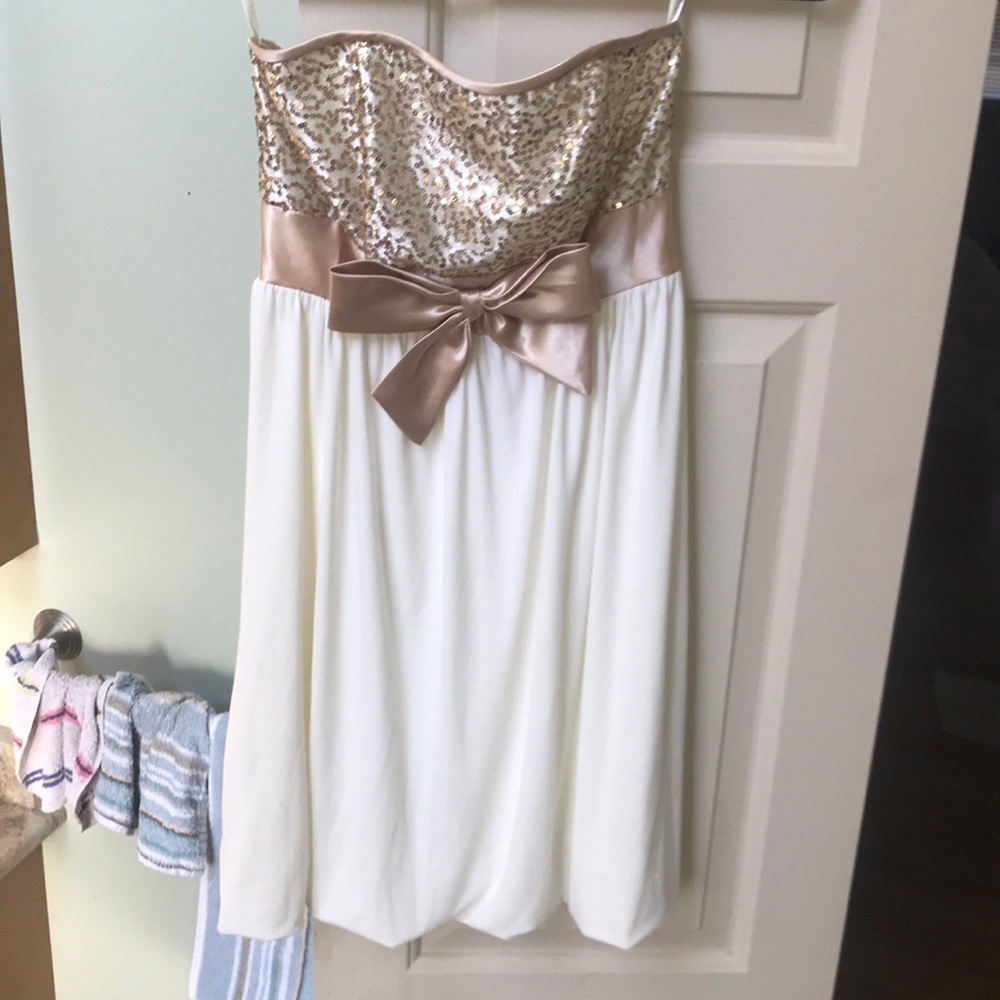 Strapless gold and cream party dress!